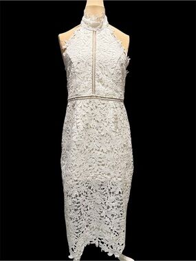 Lulu's White Lace Halter Midi Dress